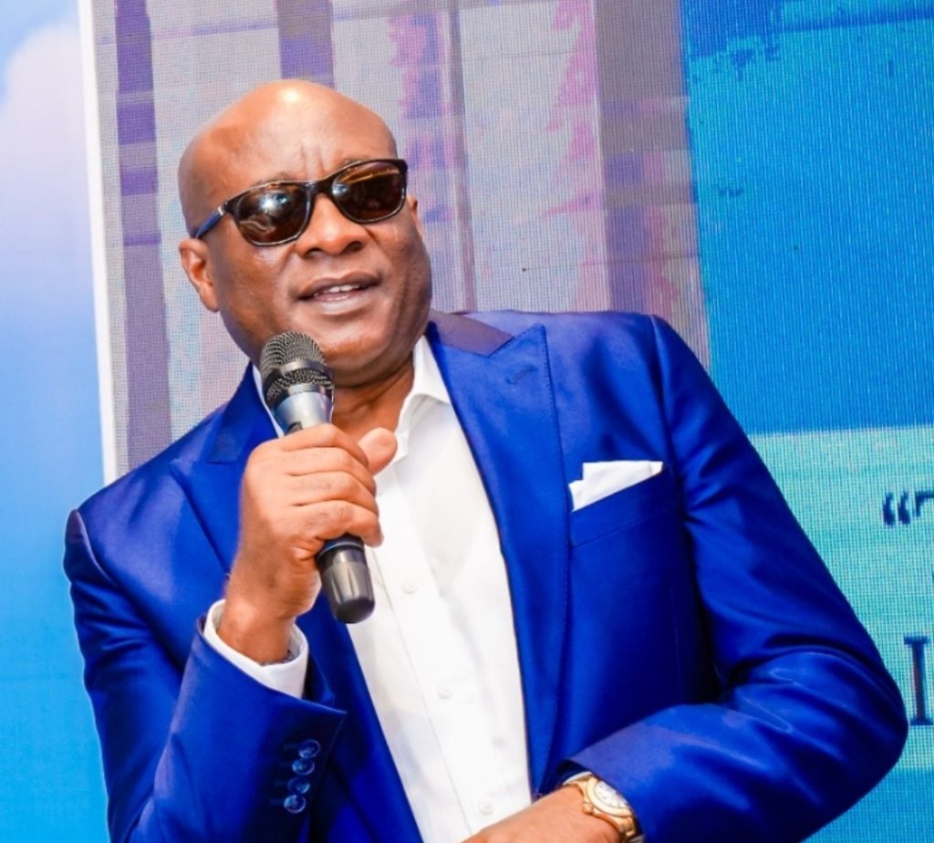 Air Peace Chairman Allen Onyema addressing the media while reacting to aviation unions' planned picketing of Nigerian airlines.