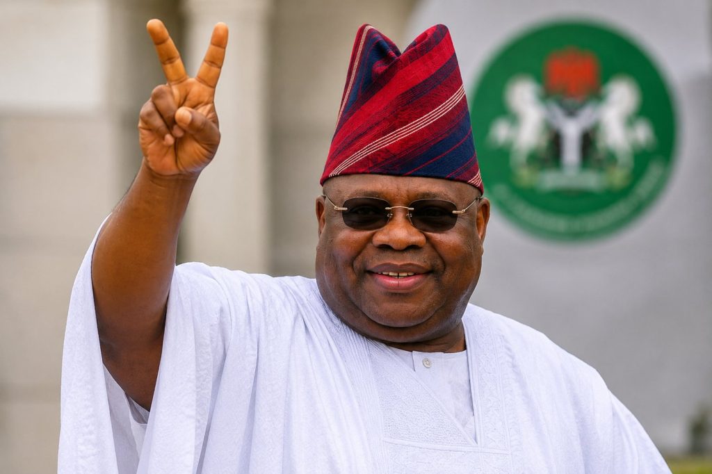Osun State Governor Ademola Adeleke celebrating after winning the 2026 Osun governorship election.
