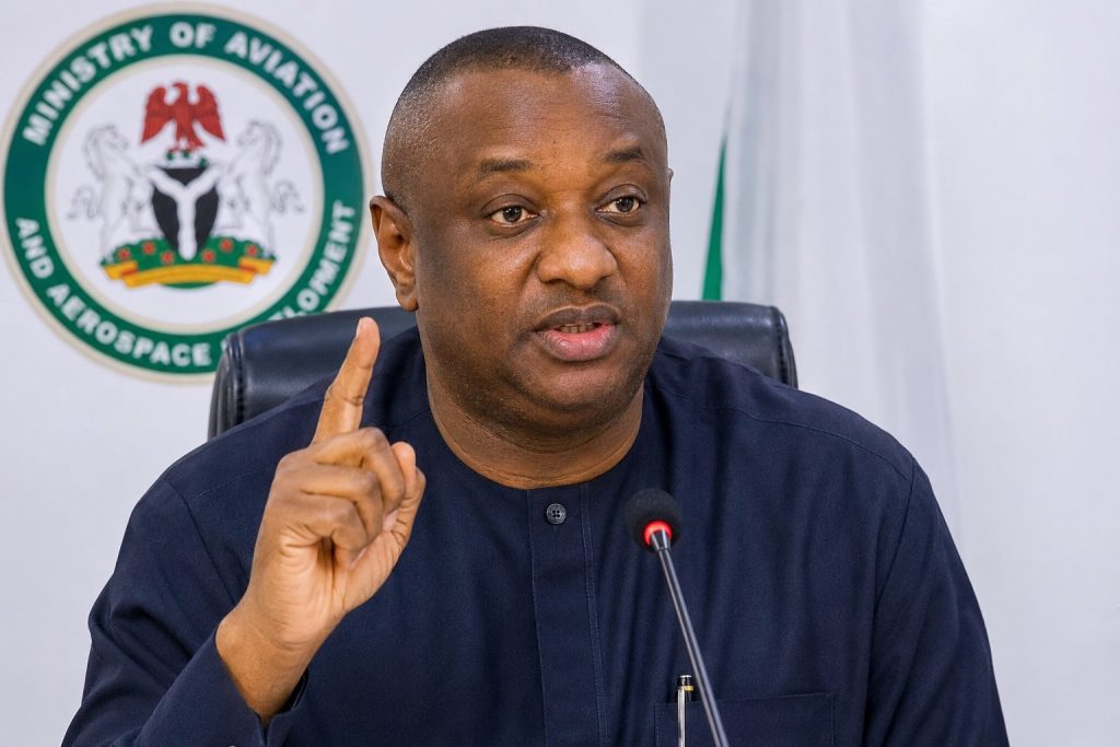 Aviation Minister Festus Keyamo speaking during an official meeting on Nigeria’s aviation sector.