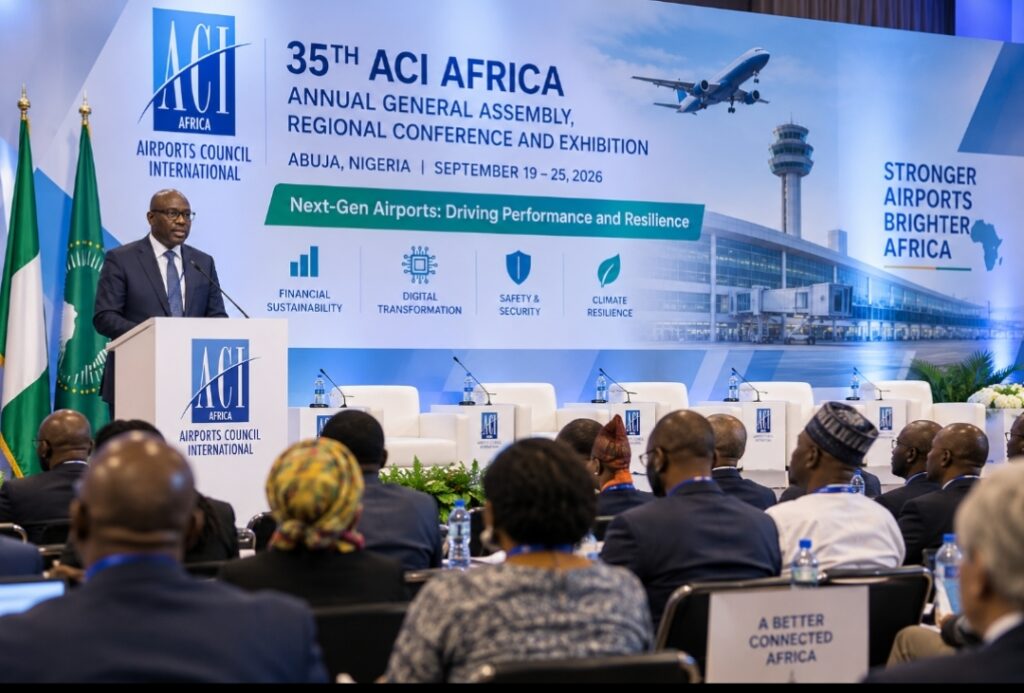 African aviation leaders and stakeholders at the ACI Africa 2026 conference in Abuja discussing airport sustainability, safety and digital transformation.